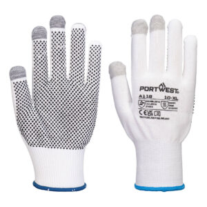 Portwest Fehér/Szürke Grip 13 PVC pöttyös érintõképernyõs kesztyû (12 pár) A118W7R