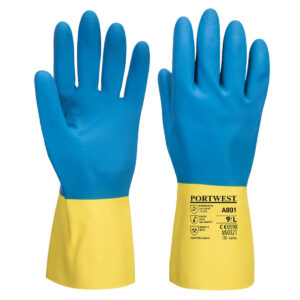 Portwest Sárga/Kék Duplán Mártott Latex kesztyû A801Y4R