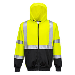Portwest Sárga/Fekete Hi-Vis kéttónusú kapucnis pulóver B315YBR