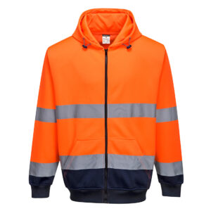Portwest Narancs/Navy Kéttónusú zippzáras kapucnis pulóver B317ONR