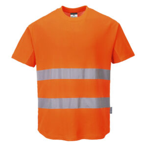 Portwest Narancs Hi-Vis pamut póló pamut hálós betétes póló S/S C394ORR