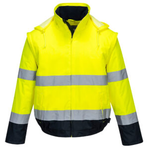 Portwest Sárga/Navy Hi-Vis 2 az 1-ben kontrasztos Essential Lite bomber kabát C464YNR