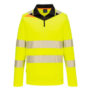 Portwest Sárga/Fekete DX4 Hi-Vis cipzáras póló L/S DX419YBR