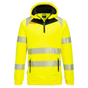 Portwest Sárga/Fekete DX4 Hi-Vis 1/4 zippzáras kapucnis pulóver DX482YBR