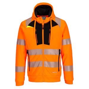 Portwest Narancs/Fekete DX4 Hi-Vis cipzáras kapucnis pulóver DX484OBR