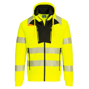 Portwest Sárga/Fekete DX4 Hi-Vis cipzáras kapucnis pulóver DX484YBR