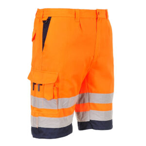 Portwest Narancs/Navy Hi-Vis könnyû poli-pamut rövidnadrág L043ONR