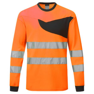 Portwest Narancs/Fekete PW2 Hi-Vis hosszú ujjú póló PW221OBR