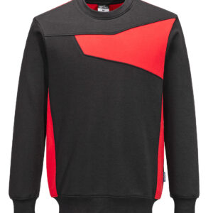 Portwest Fekete/Piros PW2 Crew Neck pulóver PW273BDR