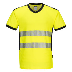 Portwest Sárga/Fekete PW3 Hi-Vis V-nyakú póló PW310YBR