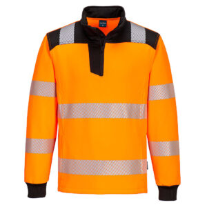Portwest Narancs/Fekete PW3 Hi-Vis 1/4 Zippzáras hosszú ujjú póló PW326OBR