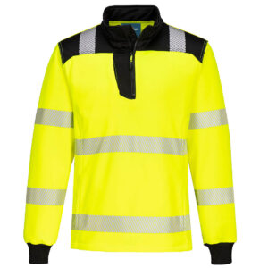 Portwest Sárga/Fekete PW3 Hi-Vis 1/4 Zippzáras hosszú ujjú póló PW326YBR
