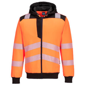 Portwest Narancs/Fekete PW3 Hi-Vis zippzáras kapucnis pulóver PW327OBR