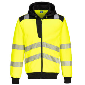 Portwest Sárga/Fekete PW3 Hi-Vis zippzáras kapucnis pulóver PW327YBR