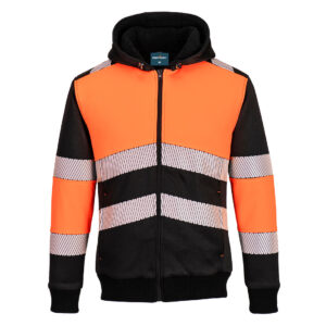 Portwest Narancs/Fekete PW3 Class 1 zippzáros téli kapucnis pulóver PW377OBR