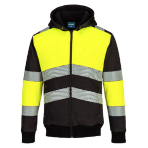 Portwest Sárga/Fekete PW3 Class 1 zippzáros téli kapucnis pulóver PW377YBR
