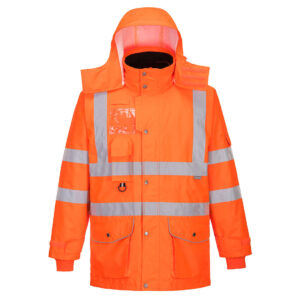 Portwest Narancs Hi-Vis légáteresztõ az 7-in-1 közlekedési kabát RT27ORR