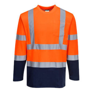 Portwest Narancs/Navy Kéttónusú, hosszú ujjú Cotton Comfort póló S280ONR
