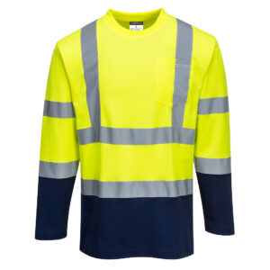Portwest Sárga/Navy Kéttónusú, hosszú ujjú Cotton Comfort póló S280YNR
