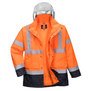 Portwest Narancs/Navy Hi-Vis 4 az 1-ben Contrast Traffic kabát S471ONR