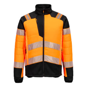 Portwest Narancs/Fekete PW3 Hi-Vis Hybrid Baffle kabát T170OBR