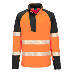 Portwest Narancs/Fekete PW3 Hi-Vis 1/4 cipzáras hosszú ujjú póló T172OBR