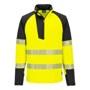 Portwest Sárga/Fekete PW3 Hi-Vis 1/4 cipzáras hosszú ujjú póló T172YBR