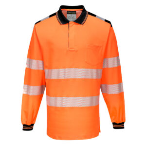 Portwest Narancs/Fekete PW3 Hi-Vis hosszú ujjú pólóing T184OBR