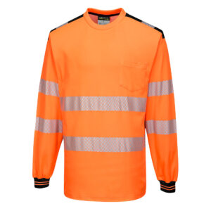 Portwest Narancs/Fekete PW3 Hi-Vis hosszú ujjú póló T185OBR