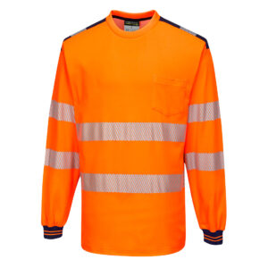 Portwest Narancs/Navy PW3 Hi-Vis hosszú ujjú póló T185ONR